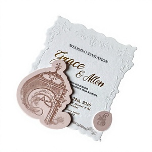 Tarjetas de Invitación de Boda, Tarjeta de Felicitación de Terciopelo, Tarjeta de Invitación de Lujo con Lámina Dorada, Logotipo Personalizado, Regalo de Agradecimiento - Product Image 1
