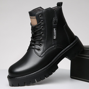 Botas Martin para Hombre, Estilo Sólido, Punta Redonda, Cuero Genuino, Forro de Felpa, Suela de Goma que Aumenta la Altura - Product Image 1