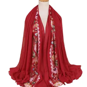 New spring and autumn solid color Chinese style cotton women's scarf hemp thin embroidered cape BS437 bandana