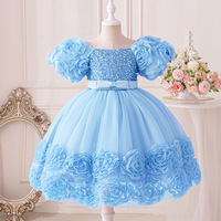 MQATZ Noble Princess Summer Evening Dress Girls 2-10 Years Satin Pink Flower Wedding Party Dress Beading Fluffy Mesh Ball