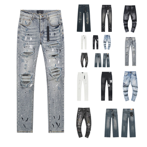 <span class=keywords><strong>Jeans</strong></span> AMI/RI High Street Wind da <span class=keywords><strong>Uomo</strong></span>, Elasticizzati, Slim Fit, Strappati, Casual, Effetto Usurato, Stile Streetwear - Product Image 1