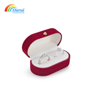 Caja de terciopelo personalizada de fábrica con doble ranura para anillos, en varios colores, empaque de lujo para anillos de boda/compromiso para parejas - Product Image 4
