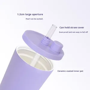 New 710ml Ceramic-coated Inner Liner Straw Cup Pearl Suction Portable Bouncy Telescopic Straw Insulated Cup 6-12 Hours Thermal - Product Image 6