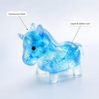 Jouet anti-stress licorne souple à paillettes liquides, jouets sensoriels en TPR pour enfants et adultes, cadeau de bureau pour l'anxiété, vente en gros