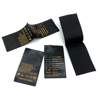 Fourniture directe d'usine étiquette imprimée personnalisée étiquettes de soin en satin noir étiquettes avec Instruction de lavage étiquette de soin de composition noire