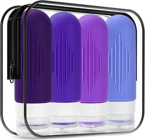 Food Grade 90ml Eco-Friendly Silicone <b>Squeeze</b> Tube Leak Proof Reusable 4 Pack Lotion Travel Size <b>Bottle</b> Set - Product Image 1