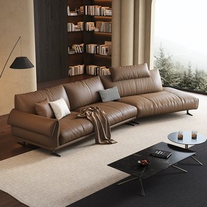थोक वास्तविक चमड़े का आकार आधुनिक सोफे भूरे रंग का लाउंज सोफा चमड़े के फर्नीचर कोने सोफे - Product Image 1