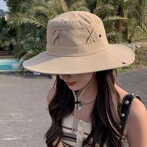 Chapeau de pêcheur pour femmes, printemps-été, protection UV, chapeau de soleil respirant à large bord, casquette de randonnée, couleur unie, polyester - Product Image 1