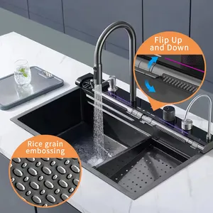 neues modernes design handgefertigt edelstahl wasserfall küche-spüle intelligent multifunktional verdickung einzelner schlitz spüle für küche
