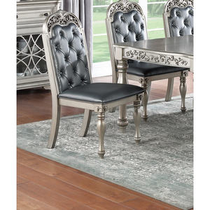 Juego de comedor DB Majestic de madera de caucho con acabado gris/plateado, 2 sillas laterales formales con cojín de diseño intrincado tapizado - Product Image 1