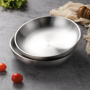 304 Stainless Steel Round Plate 22Cm Double Layer Deepened Heat Insulating Food Grade Household Tableware Bowl - Product Image 1