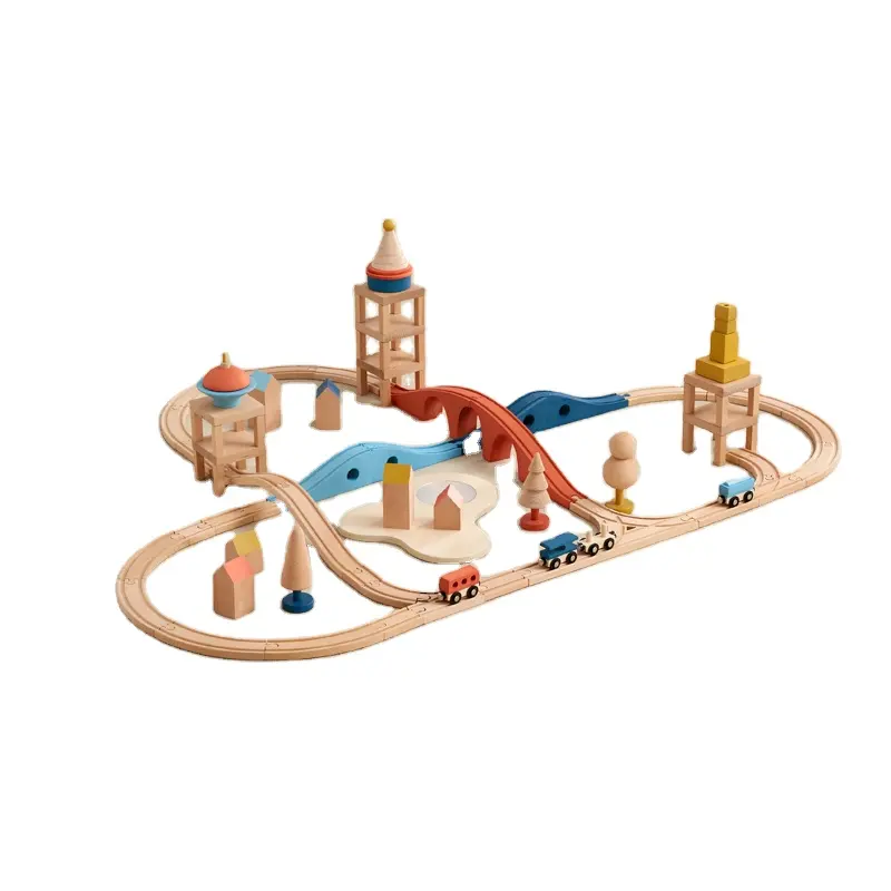 Asweets Rail Montessori en bois bricolage ensemble de blocs de construction de voiture jouet pour enfants ensemble de train de jeu de 96 pièces