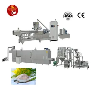 Sekrup kembar terus-menerus ekstrusi makanan bayi pembuat bubuk nasi ekstruder lini produksi dibuat di Cina