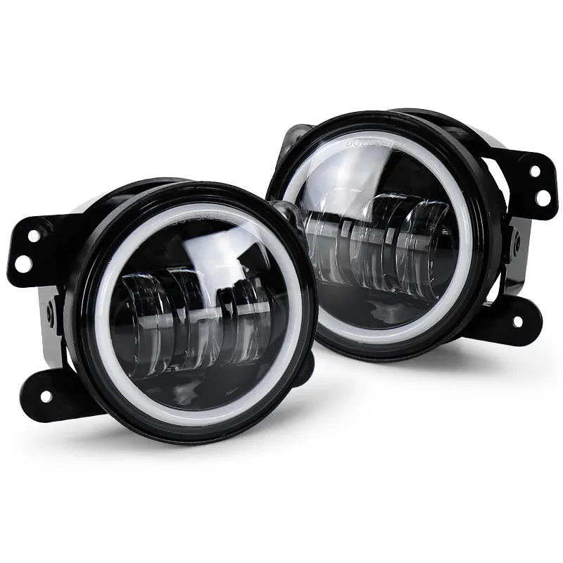 OVOVS Car Lighting System 30w 4" Round Angle Eyes LED Fog Light With White Halo DRL for Jeep Wrangler