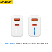 Chargeurs USB-C 25W QC 3.0 PD2.0 avec voyant bleu, adaptateurs d'alimentation rapide pour téléphones mobiles