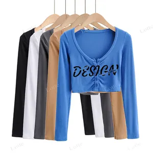 Factory Direct Sale Slim Long Sleeve Womens Tops 100% pure cotton high quality Solid Color ladies long sleeve crop top for women