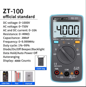 Multímetro Digital de Bolsillo de Alta Precisión ZT100 con Retroiluminación, Tres Posiciones, Precisión del 0.5%, 0-1000V - Product Image 2