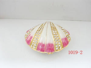 Joyero de concha marina esmaltada Bejeweled con cristales brillantes Caja de almacenamiento de joyería con bisagras pintada a mano Soporte de anillo Estatuilla Col - Product Image 4