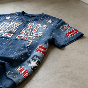 Kaos Pria Oversize Model Kotak Bahan Katun 100% Sablon DTG Grafis Efek Sun Faded Acid Wash Bertabur Rhinestone Distressed - Product Image 3