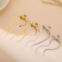 Boucles d'oreilles longues Myshape avec nœud et pampilles pour femmes et filles, couleur or, en acier inoxydable, avec chaîne serpent et clous, bijou doux, cadeau idéal