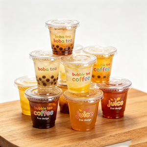 แก้วพลาสติกใส PET สำหรับเครื่องดื่มเย็นและกาแฟ ขนาด 8 10 12 14 16 32 ออนซ์  พร้อมฝาปิด  รับพิมพ์โลโก้ตามสั่ง ขายส่ง  ขนาด 9 ออนซ์  แบบใช้แล้วทิ้ง ทำจากวัสดุ PLA - Product Image 1