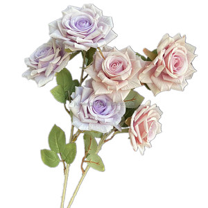 Rama de flor rosa con serigrafía artificial de 67cm de largo, 3 cabezas para graduación de Navidad, decoraciones de Pascua PARA EL Día DE LA Madre - Product Image 6