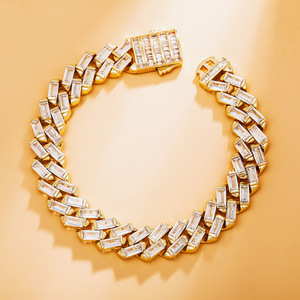 Bracelet unisexe tendance hip-hop européen et américain, collier cubain 12 mm, pierre naturelle taillée en T, fermoir à ressort, insert en fer - Product Image 3