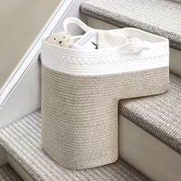 Panier de rangement d'escalier multifonctionnel en corde de coton tressée en forme de L, grande capacité, avec poignées, organisateur domestique pour escalier