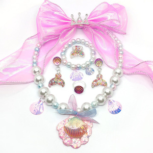 Accessoires couronne de princesse pour Halloween Collier diadème pour fille Boucles d'oreille Ensemble de bracelets Costumes de petite sirène Bijoux d'habillage - Product Image 4