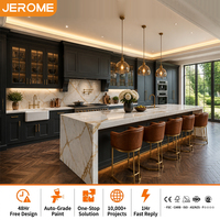 Ensemble d'armoires de cuisine shaker gris anthracite moderne sur mesure Jerome Factory avec îlot Calacatta Gold