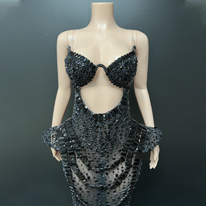 Novance Y5208 Nuovi Arrivi Abito da Sera <span class=keywords><strong>Nero</strong></span> Sexy con Aperture, Lussuoso con Strass, Elegante <span class=keywords><strong>Vestito</strong></span> da Festa per Donne - Product Image 4