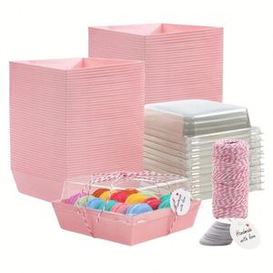 Pink Paper Charcuterie Boxes <b>Square</b> Cake Slice Containers Small Bakery Boxes with Clear Lids for Dessert Sandwich Strawberries - Product Image 1