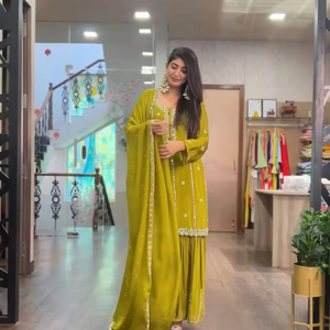 Presentando el nuevo conjunto de Kurti-plazzo Top Georgette pesado de buena calidad con hermoso bordado y pesado Georgette Plazzo y Dupatta - Product Image 1