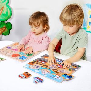 Rompecabezas de madera con forma de letras del alfabeto, números, vehículos, animales y formas para niños y niñas pequeños. - Product Image 2