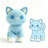 Jouet en peluche chaton bleu tricoté mignon, poupée en tissu doux, vente en gros, jouet en peluche personnalisé pour cadeau de vacances ou d'anniversaire