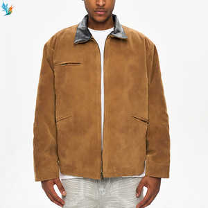 Chaqueta de Trabajo Estilo Detroit para <span class=keywords><strong>Hombre</strong></span>, en Gamuza Sintética Premium, Color Marrón, con Cierre, Estilo Casual, con Cuello de Cuero - Product Image 3