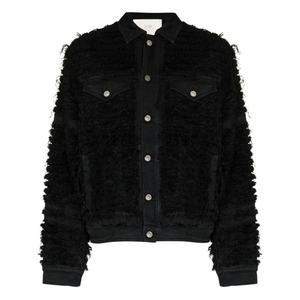 แจ็คเก็ตยีนส์สีดำทรงหลวมสไตล์ลำลอง ดีไซน์สร้างสรรค์ แต่งดีเทลขาดๆ สำหรับผู้ชาย ทันสมัยและมีสไตล์ - Product Image 1