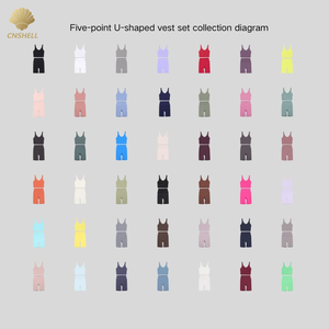 Ensemble deux pièces de yoga : débardeur col U et short cycliste genouillère sans couture avant, 75% nylon 25% élasthanne, 42 couleurs, tailles S-XXXL, prêt à expédier - Product Image 3
