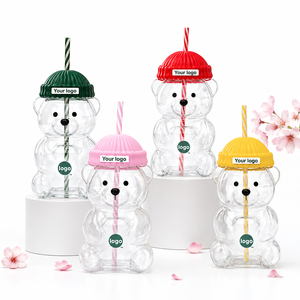 Vaso de Vidrio con Tapa y Pajita de 20oz con Diseño de Oso de Peluche, Logotipo Personalizado, Reutilizable, para <span class=keywords><strong>Caf</strong></span>é, Bonito Vaso para Beber, Libre de BPA - Product Image 1