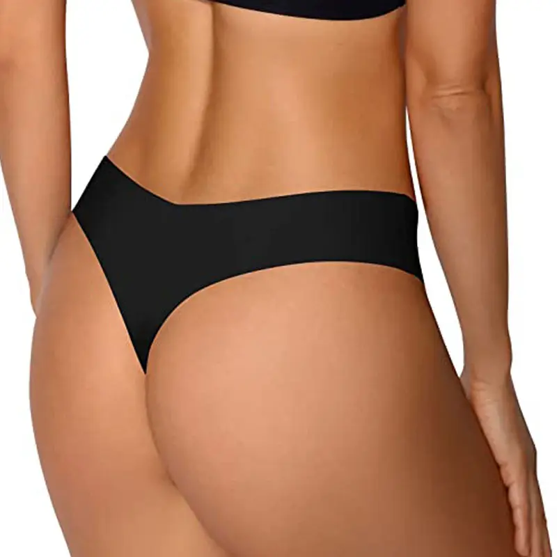 Low waist seamless bikini style t back panties v string nylon fabric invisible thongs for female