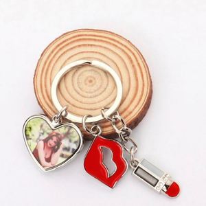 <b>Custom</b> Fashion Sublimation Blanks Keychain Love Heart <b>Lipstick</b> Metal Key Ring Charms Gift Girl Personalize Blank Photo Key Chain - Product Image 5