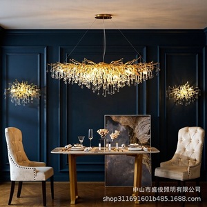 โคมไฟระย้าคริสตัลหรูหรา รูปทรงยาว หลายหัว แหล่งกำเนิดแสง LED สำหรับห้องนั่งเล่นในบ้าน ดีไซน์ทันสมัย สวยงาม - Product Image 1