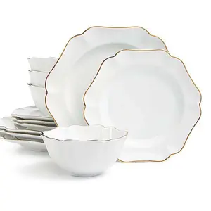 Royal Bone 12 person China Dinner Set 4pcs Gold Dinnerware Set Ceramic Gold Plate and Mug