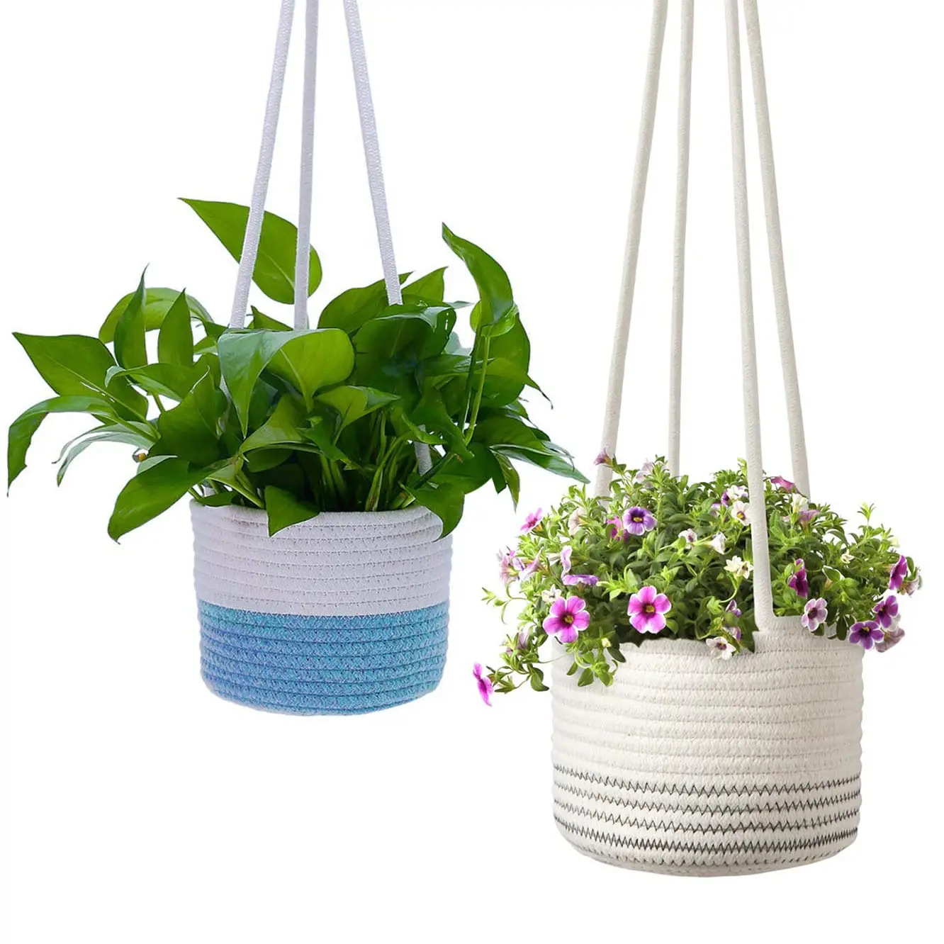 Plant Hangers Modern Home Indoor Decor Up To 7" Pot Macrame Plant Hangers Cotton Rope Hanging Planter Woven Plant Basket Suspended