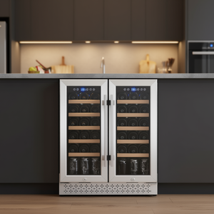Refroidisseur à vin et boissons Vevor à double zone, 24 bouteilles/64 canettes, encastrable ou autoportant, commande numérique, acier inoxydable - Product Image 2
