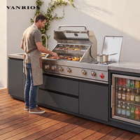 Îlot de barbecue commercial modulaire en aluminium VANRIOS, cuisine extérieure moderne imperméable avec évier et réfrigérateur