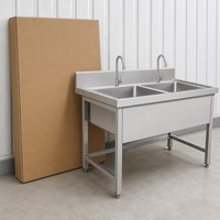 Solution tout-en-un : évier double en acier inoxydable 304 pour cuisine commerciale, idéal pour les cantines