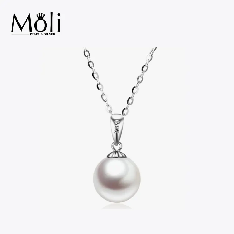 14K White Gold Fine Jewelry Freshwater Round 8-9mm Real Pearl Pendant Necklace for Women