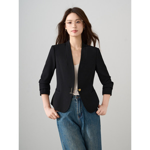 Women's Blazer Long Sleeve Solid Color Cotton Slim Fit Casual Fashion Spring Autumn Jacket For Petite Women - Product Image 3