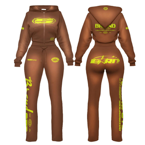 Custom Women Full <b>Zip</b> Hoodie and Jogger Pants Set Casual Sportswear Two Piece Outfit OEM Manufacturer Women <b>Hooded</b> Tracksuit - Product Image 1